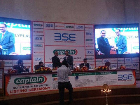 Mr. Ramesh Khichadiya, Chairman & Managing Director of Captain Polyplast receiving momento trophy from BSE under Captain Polyplast Listed in BSE
