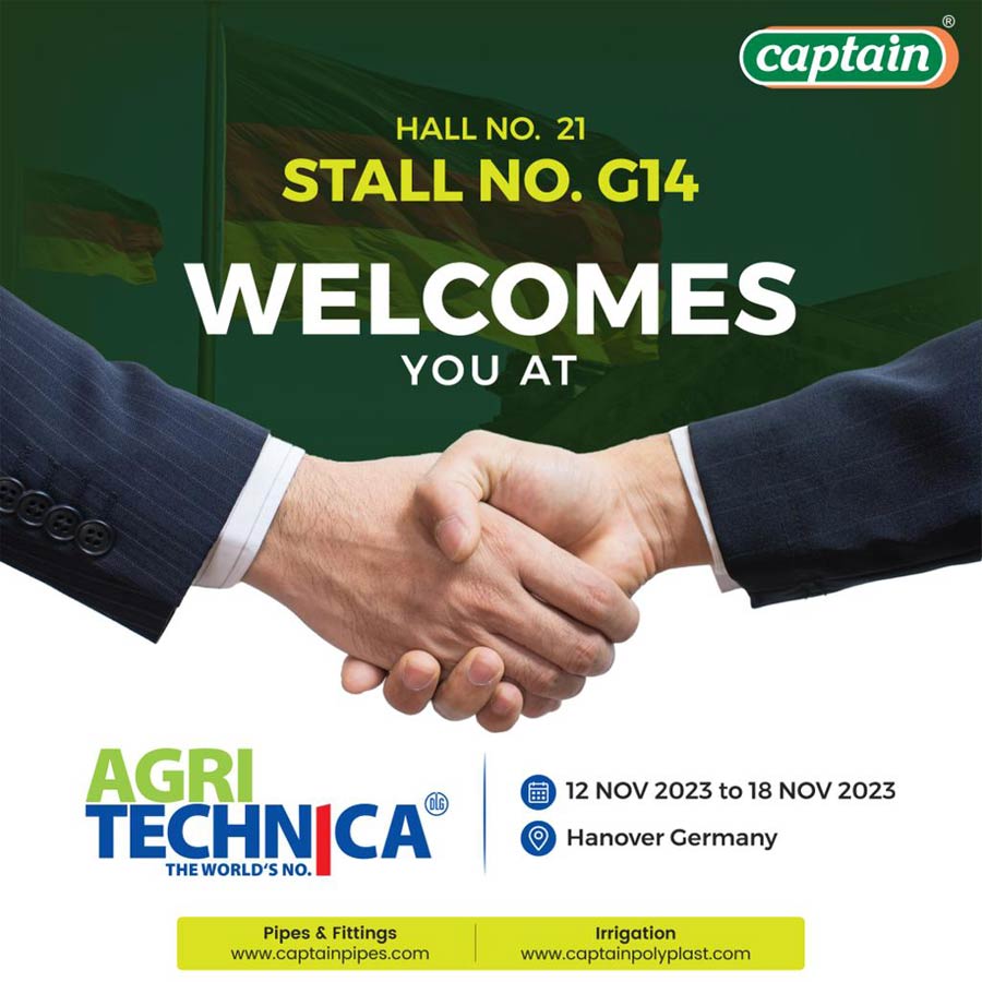 Visit us @Agri Technica from 12-Nov-2023 to 18-Nov-2023, Captain Drip Irrigation Systems